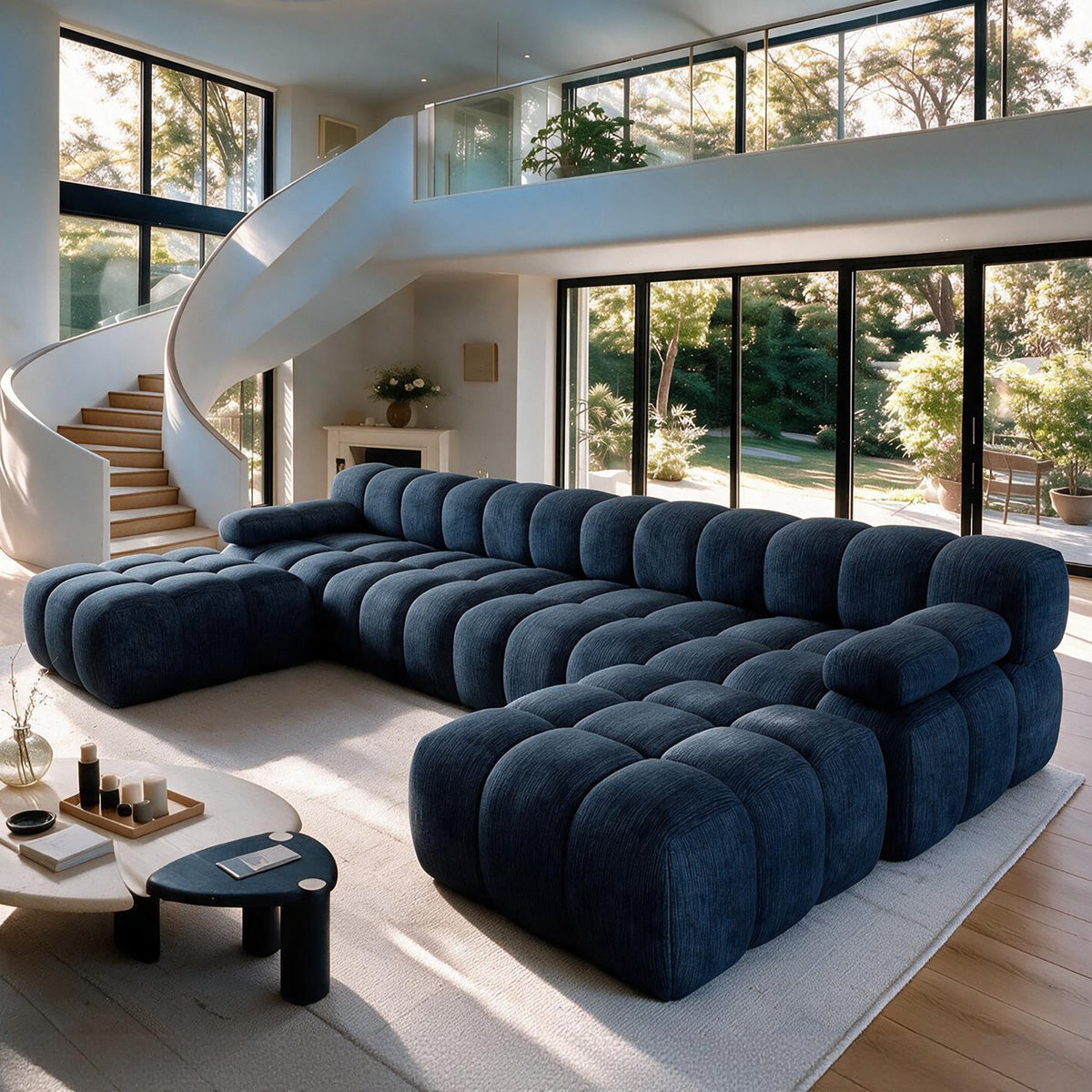 Chenille Boneless Sectional — 3/4/5/6-Seat — Dark Blue / 6-Seat