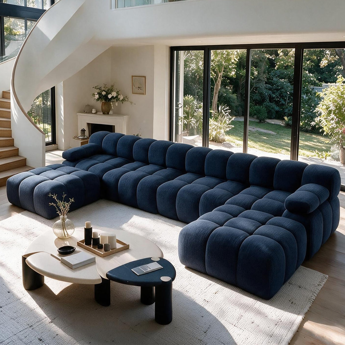 Chenille Boneless Sectional — 3/4/5/6-Seat — Dark Blue / 6-Seat