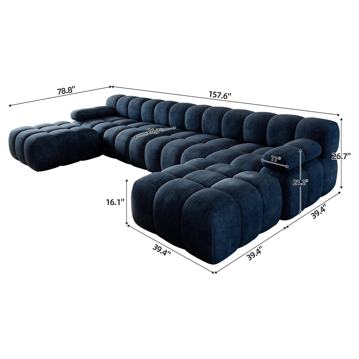 Chenille Boneless Sectional — 3/4/5/6-Seat — Dark Blue / 6-Seat