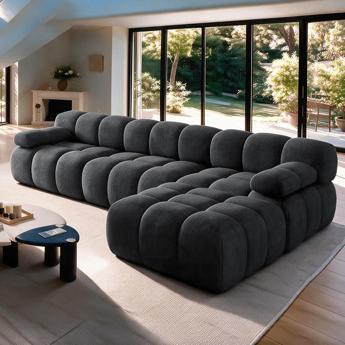 Chenille Boneless Sectional — 3/4/5/6-Seat — Dark Grey / 3-Seat + 1 Ottoman