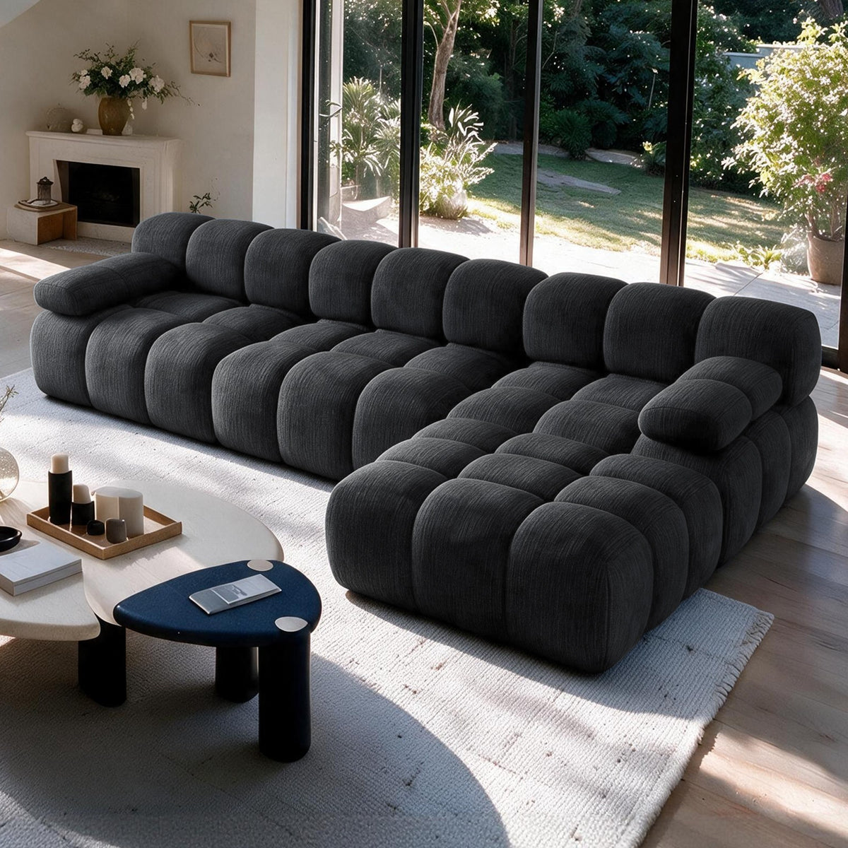 Chenille Boneless Sectional — 3/4/5/6-Seat — Dark Grey / 3-Seat + 1 Ottoman