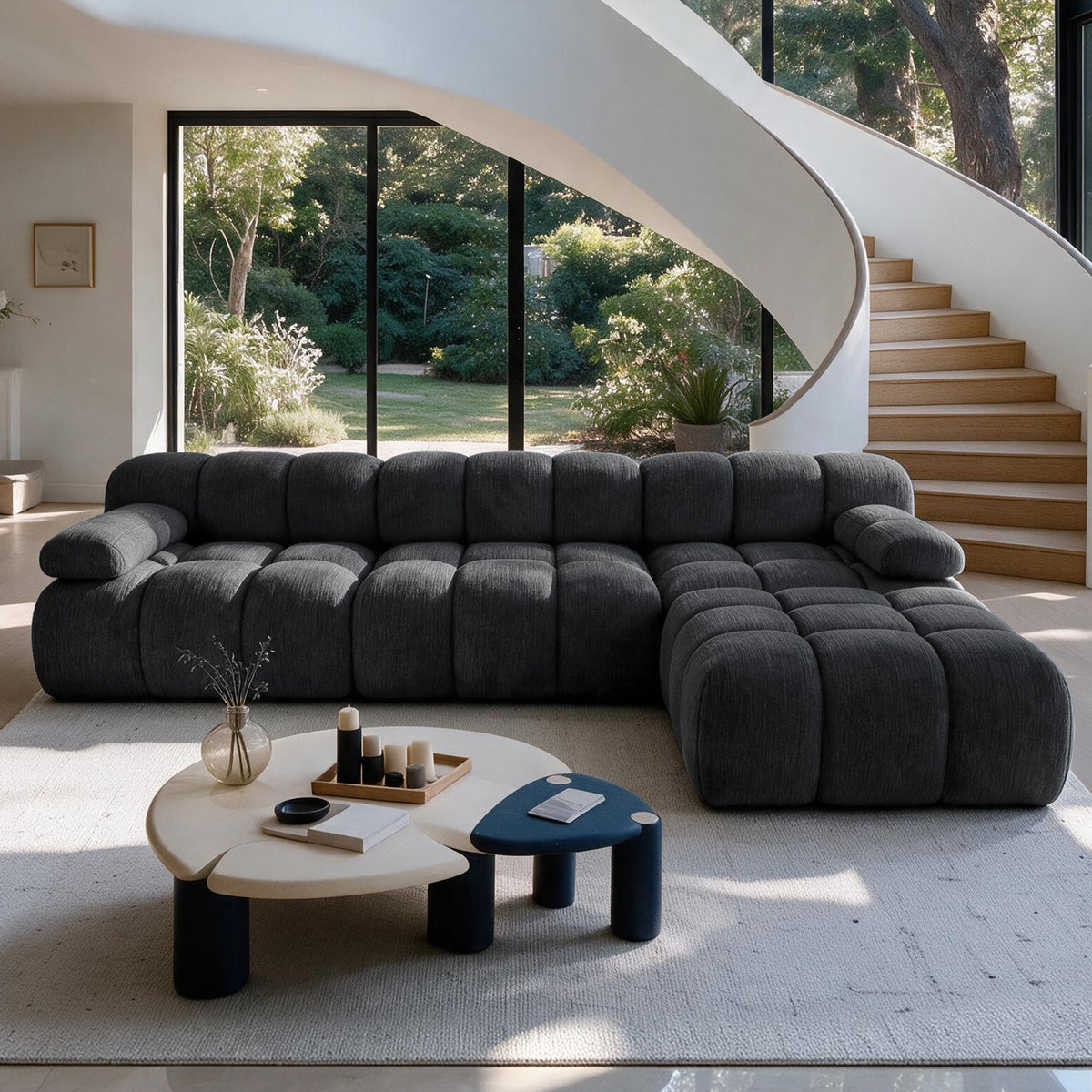 Chenille Boneless Sectional — 3/4/5/6-Seat — Dark Grey / 3-Seat + 1 Ottoman