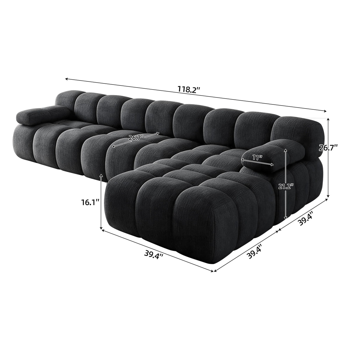 Chenille Boneless Sectional — 3/4/5/6-Seat — Dark Grey / 3-Seat + 1 Ottoman
