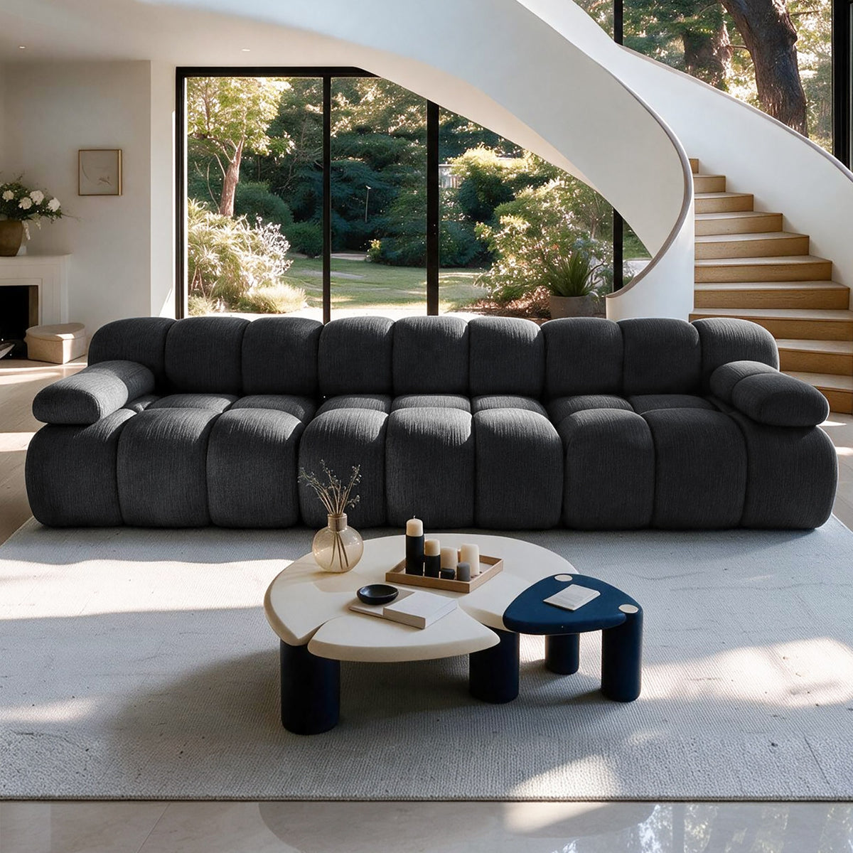 Chenille Boneless Sectional — 3/4/5/6-Seat — Dark Grey / 3-Seat