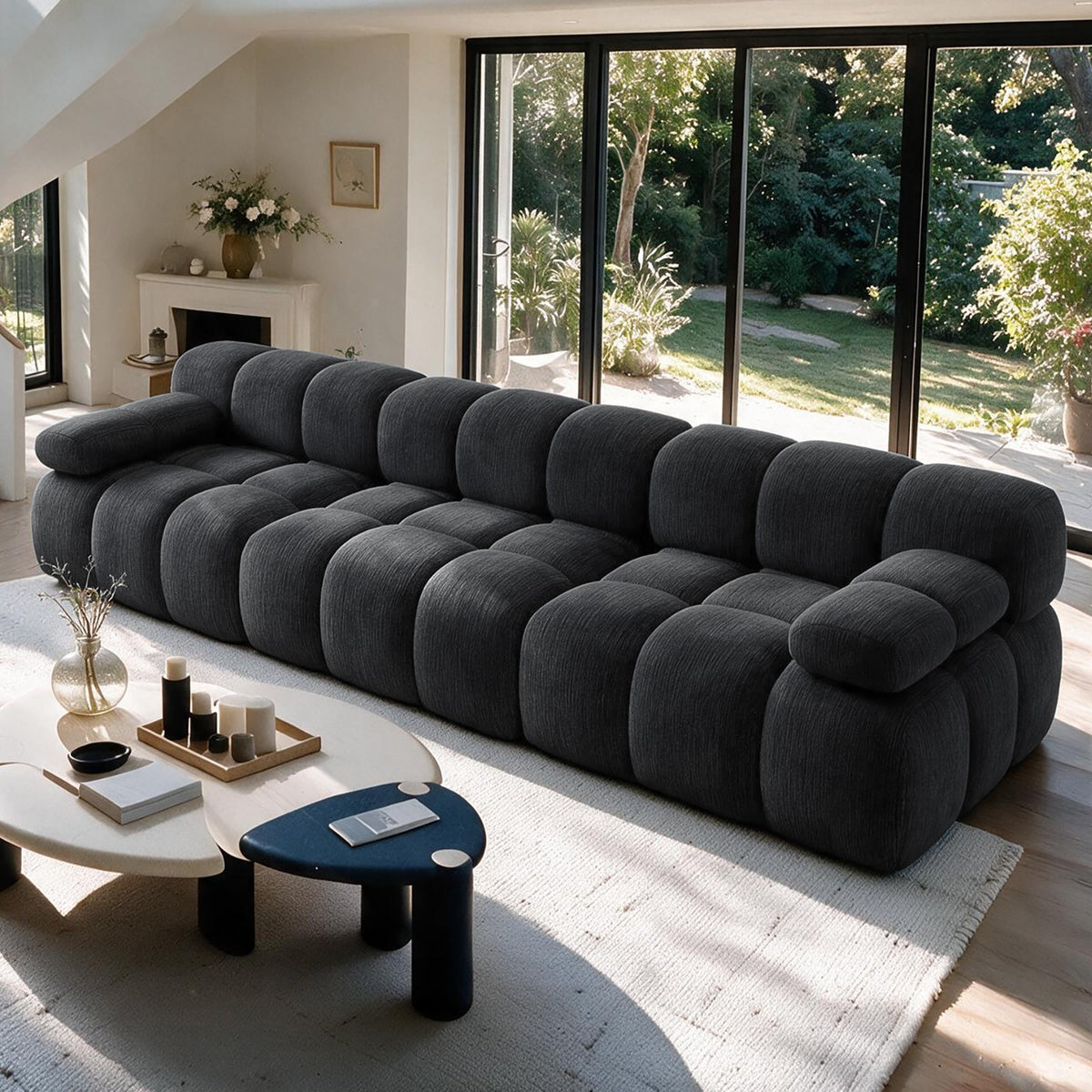 Chenille Boneless Sectional — 3/4/5/6-Seat — Dark Grey / 3-Seat