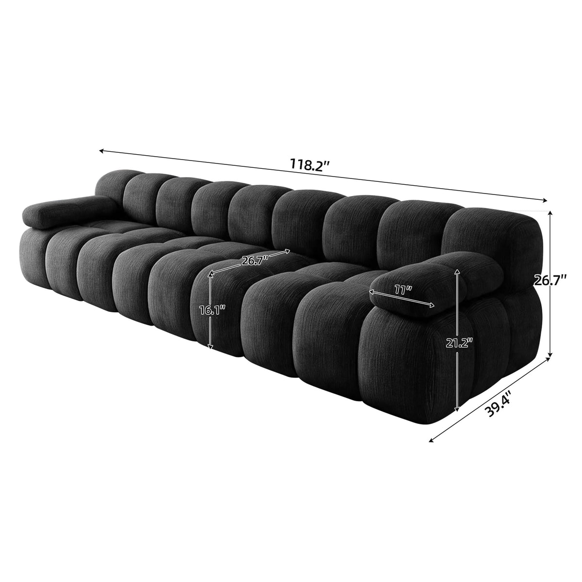 Chenille Boneless Sectional — 3/4/5/6-Seat — Dark Grey / 3-Seat