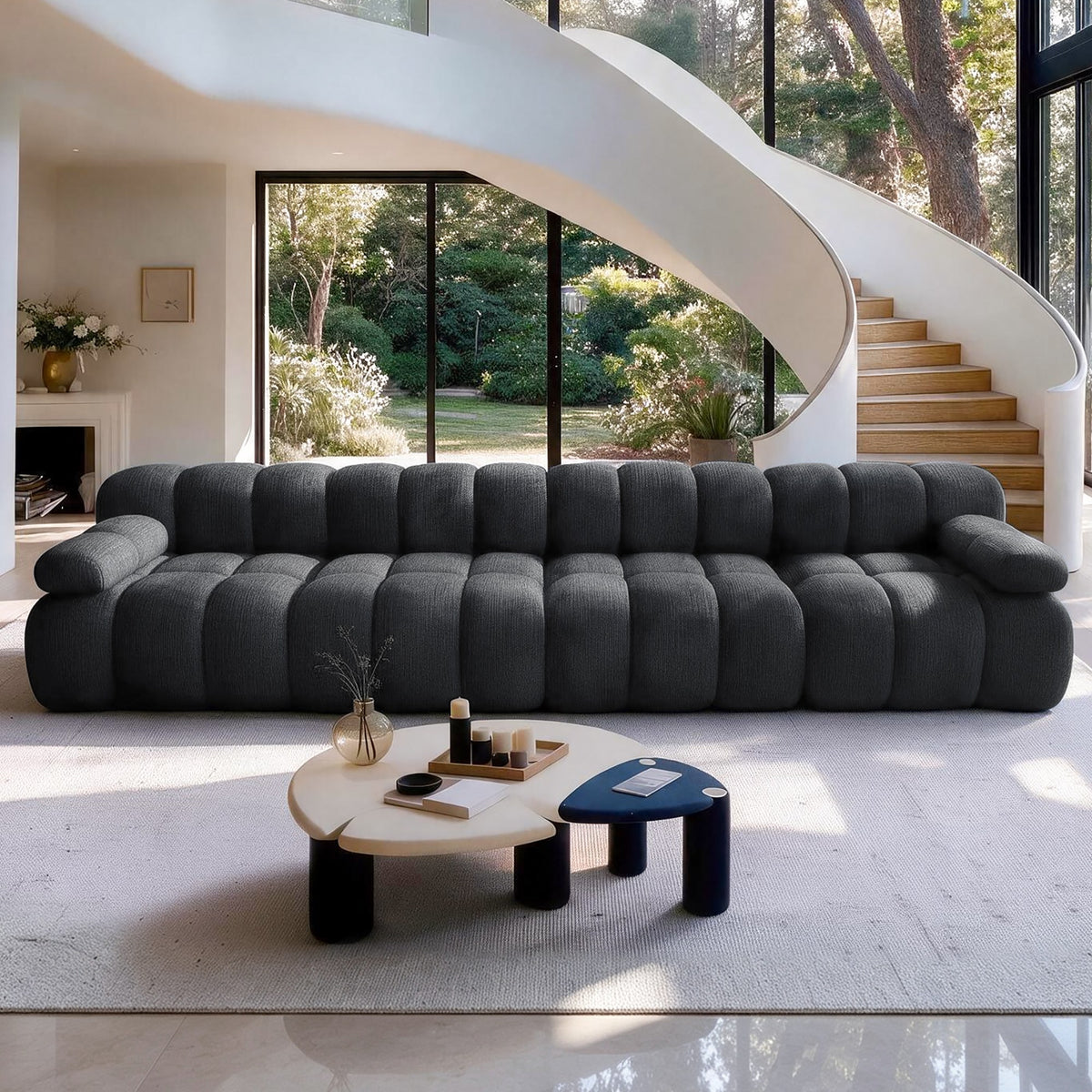 Chenille Boneless Sectional — 3/4/5/6-Seat — Dark Grey / 4-Seat