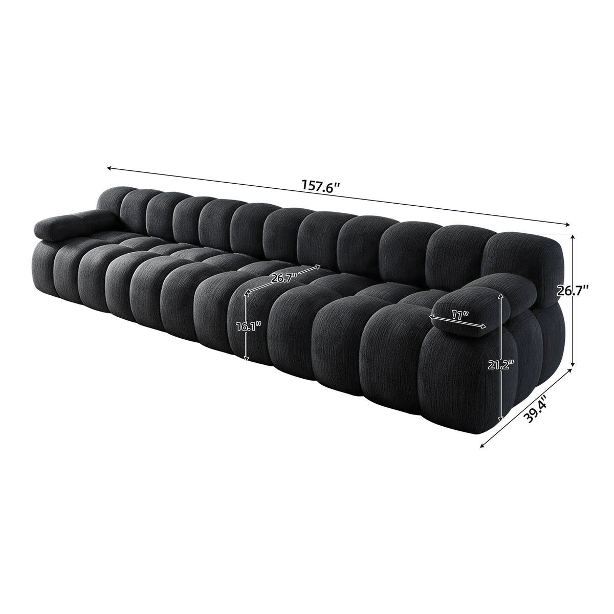 Chenille Boneless Sectional — 3/4/5/6-Seat — Dark Grey / 4-Seat