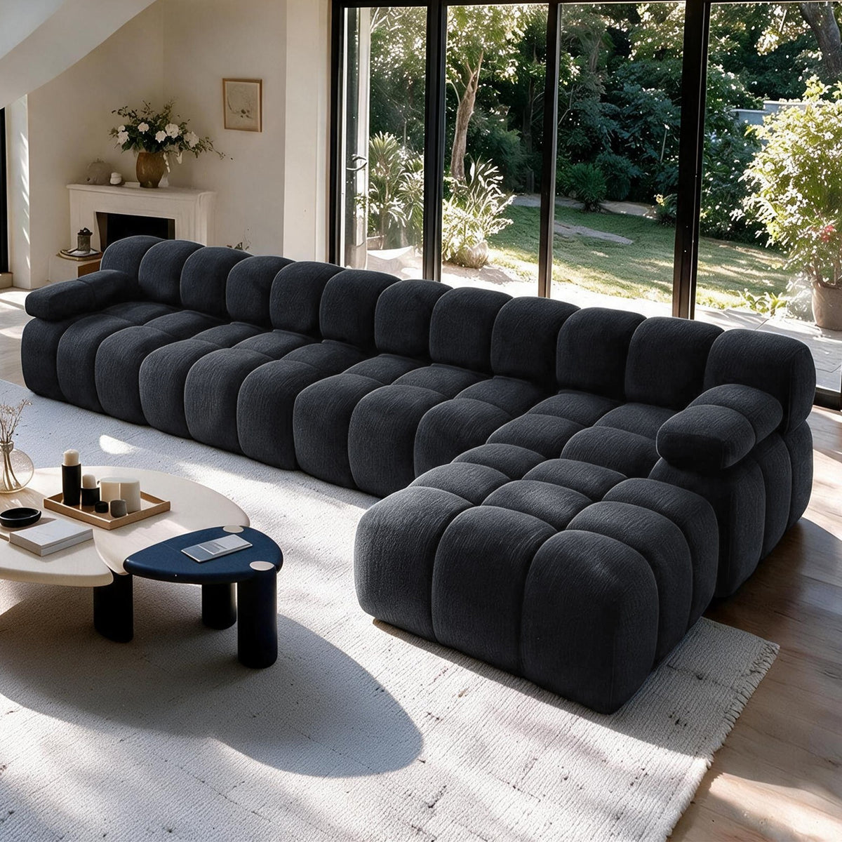 Chenille Boneless Sectional — 3/4/5/6-Seat — Dark Grey / 5-Seat