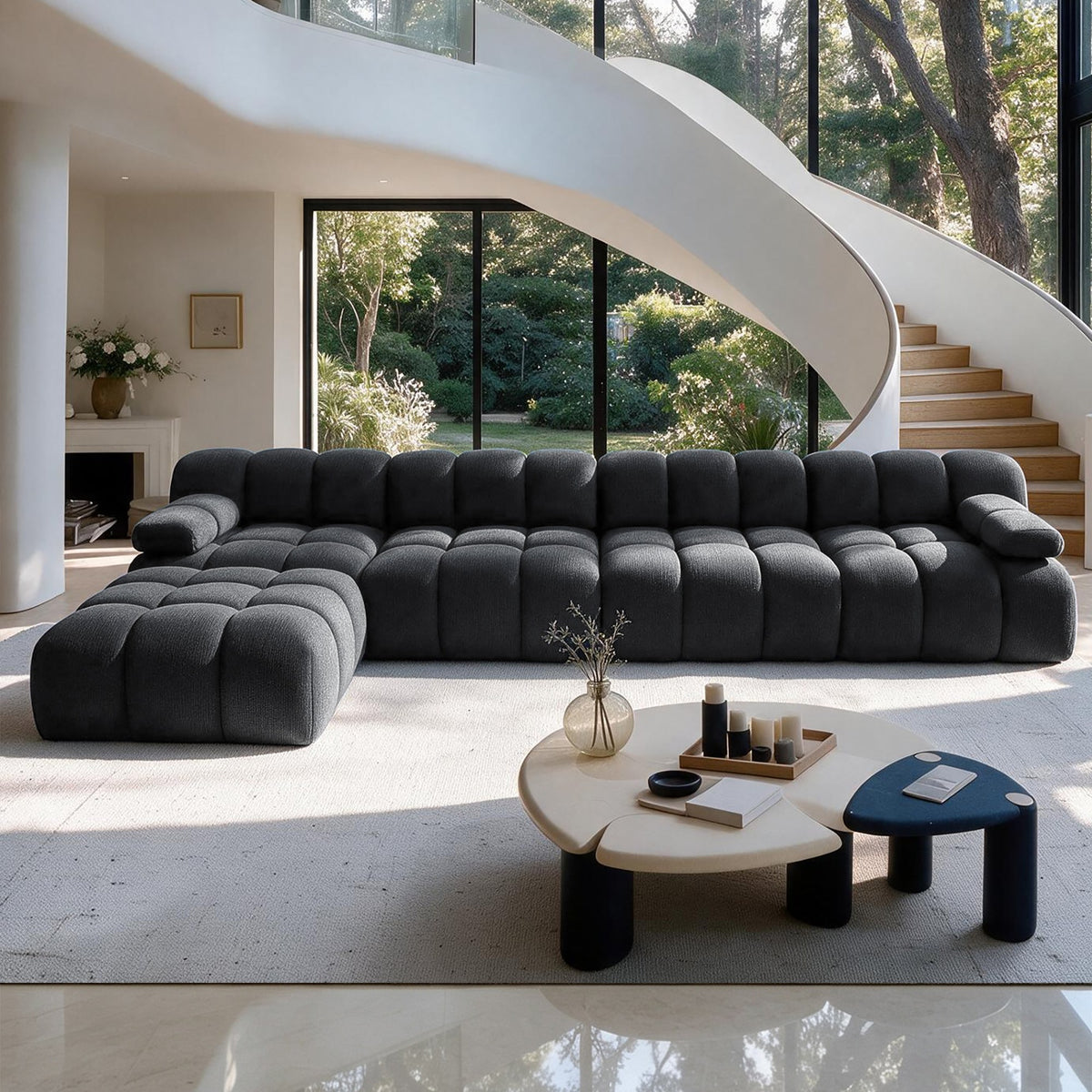 Chenille Boneless Sectional — 3/4/5/6-Seat — Dark Grey / 5-Seat