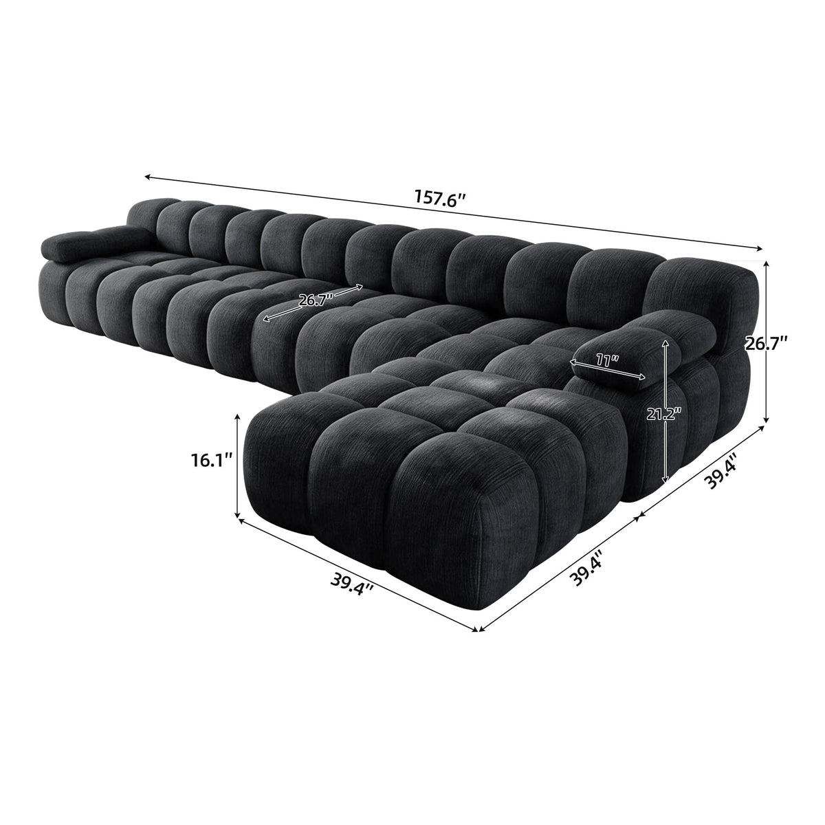 Chenille Boneless Sectional — 3/4/5/6-Seat — Dark Grey / 5-Seat