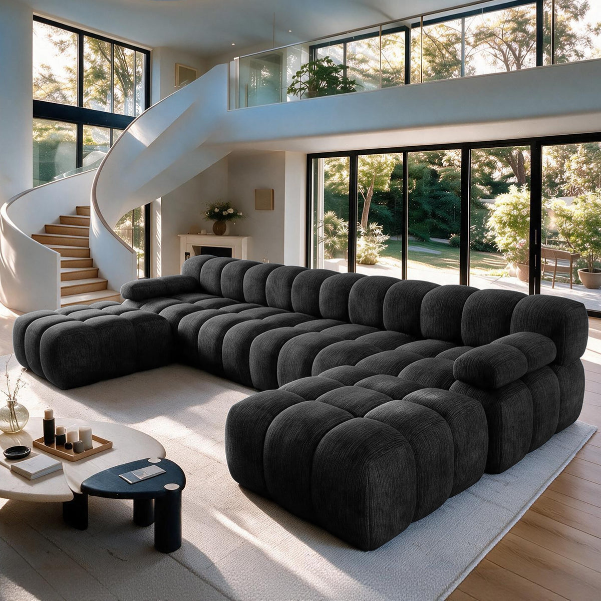 Chenille Boneless Sectional — 3/4/5/6-Seat — Dark Grey / 6-Seat