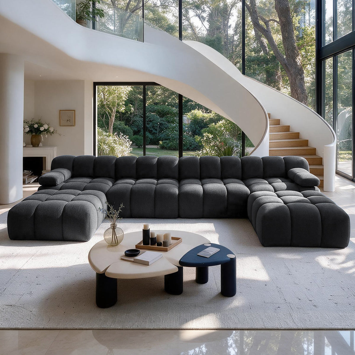 Chenille Boneless Sectional — 3/4/5/6-Seat — Dark Grey / 6-Seat
