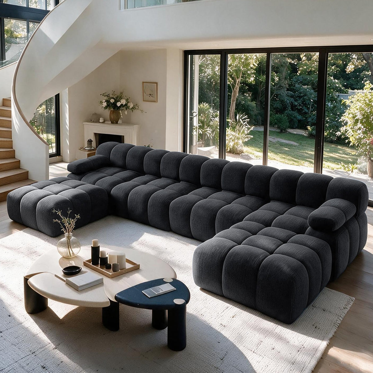 Chenille Boneless Sectional — 3/4/5/6-Seat — Dark Grey / 6-Seat