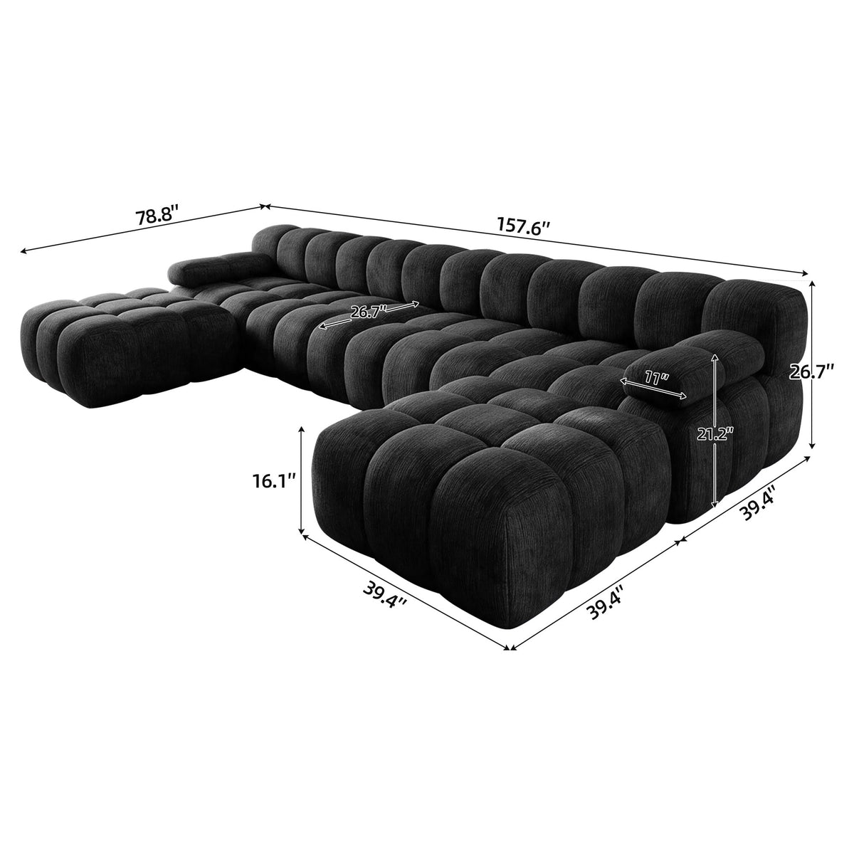 Chenille Boneless Sectional — 3/4/5/6-Seat — Dark Grey / 6-Seat