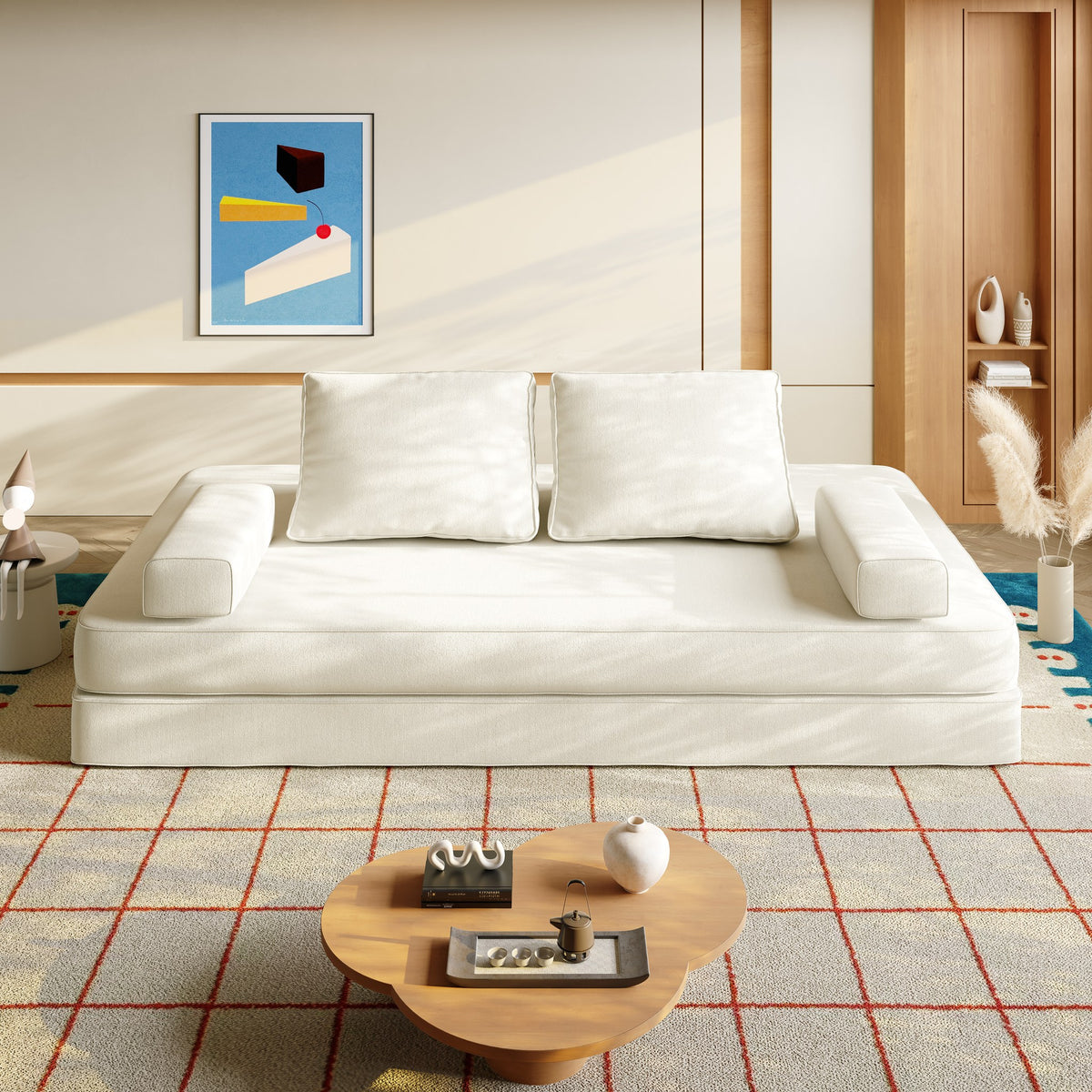Chenille Boneless Sofa Bed — 2-Seat — Beige