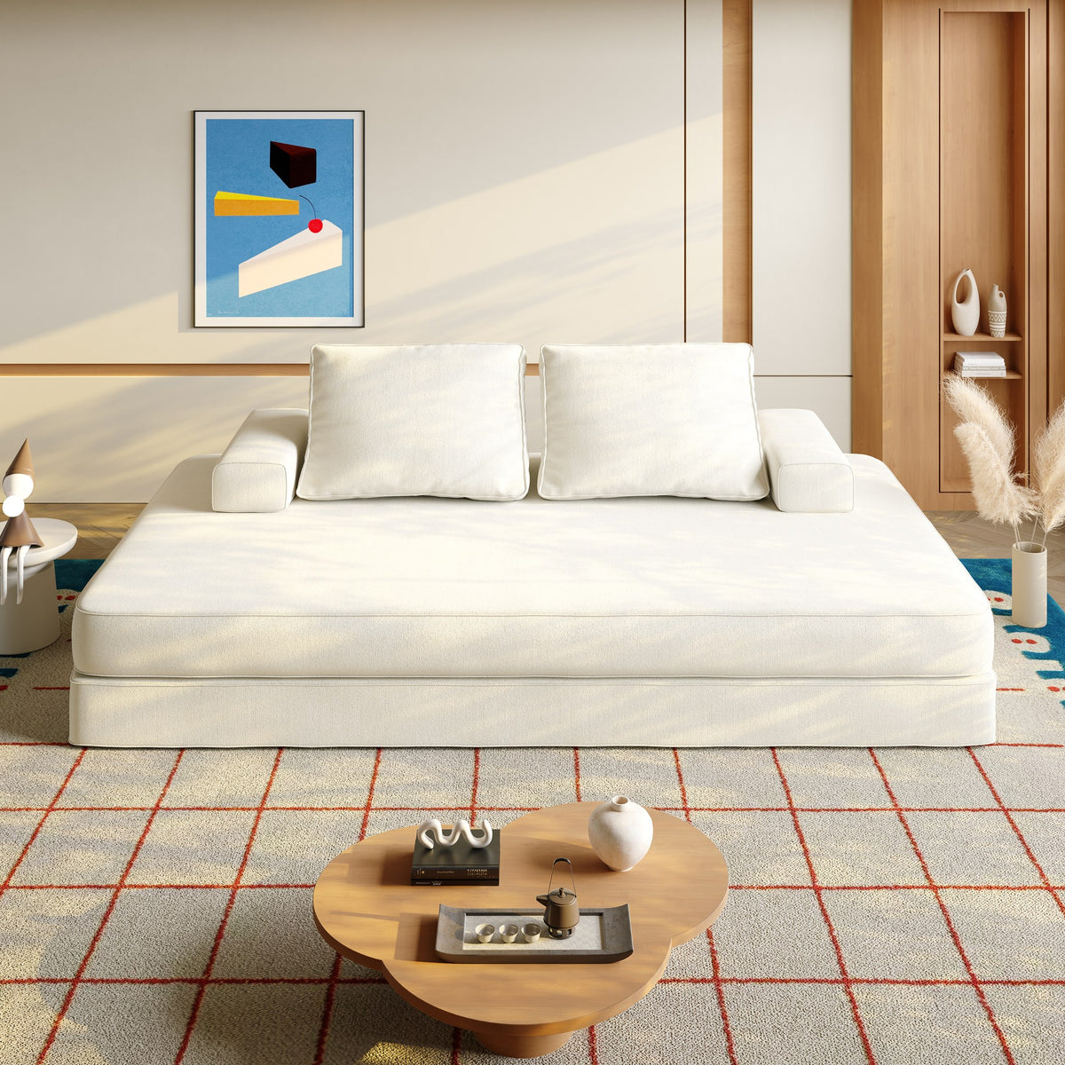 Chenille Boneless Sofa Bed — 2-Seat — Beige