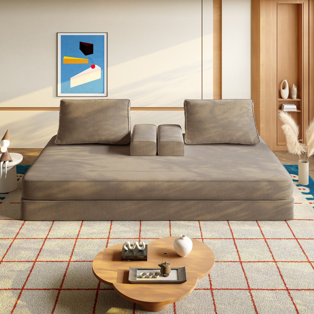 Chenille Boneless Sofa Bed — 2-Seat — Camel