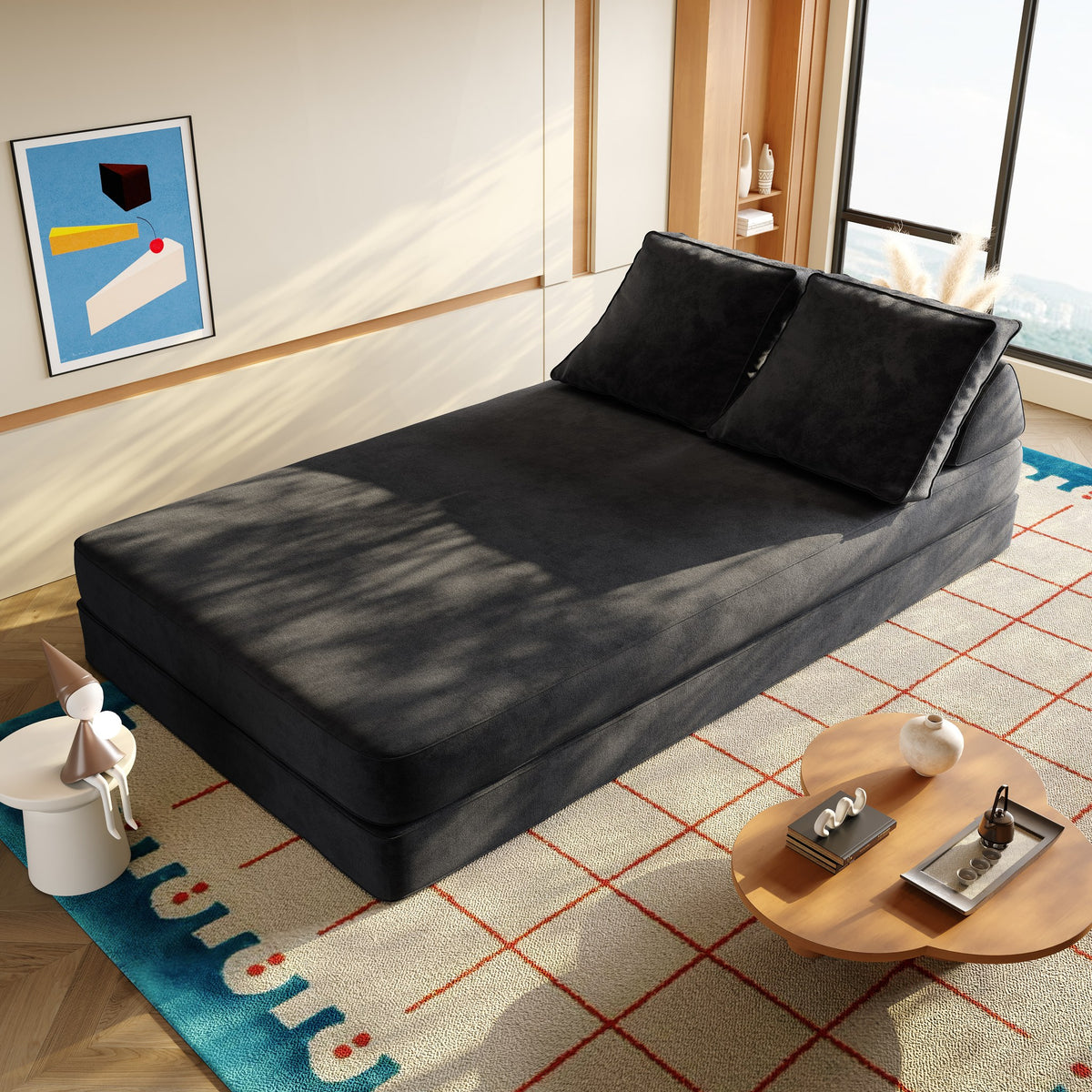 Chenille Boneless Sofa Bed — 2-Seat — Dark Grey