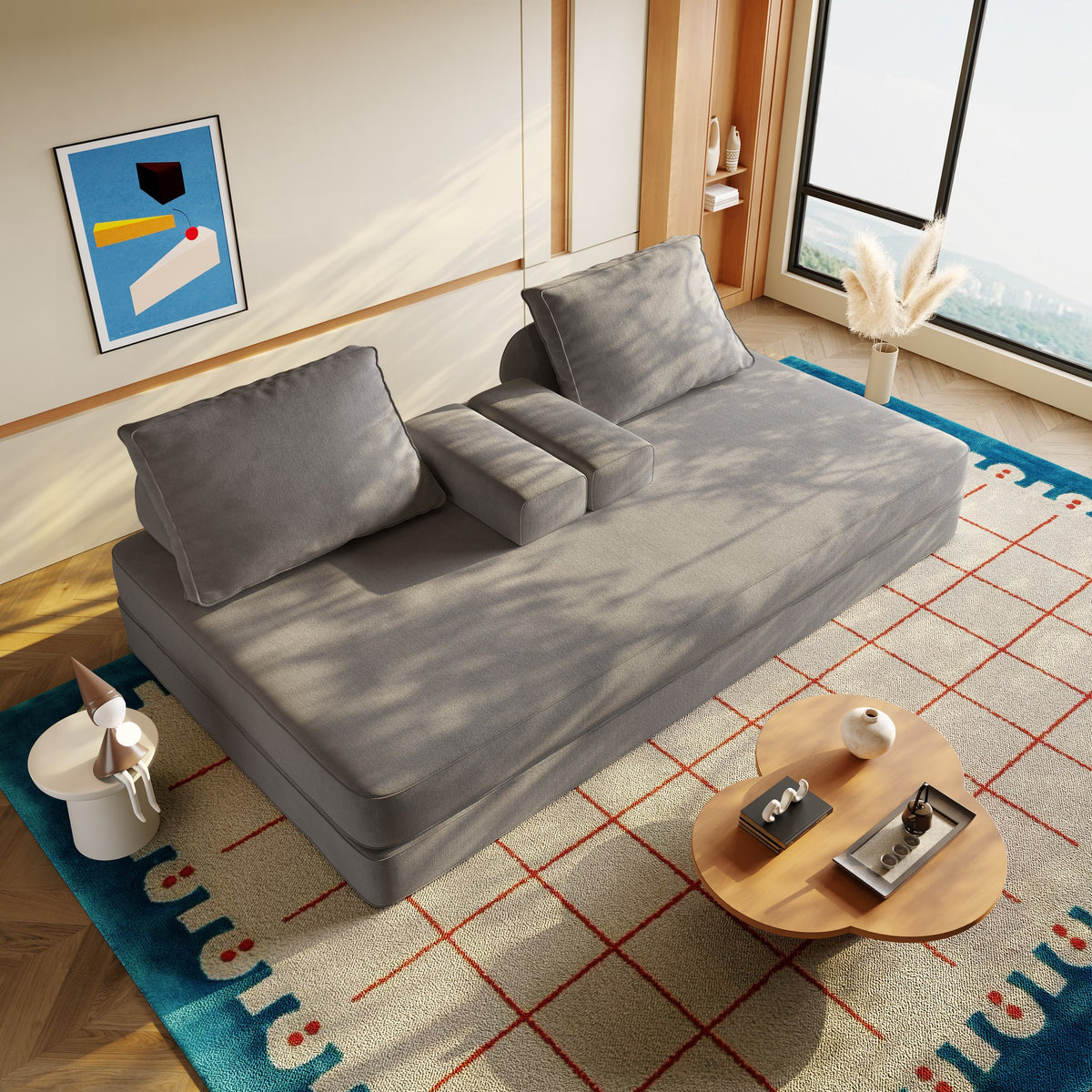 Chenille Boneless Sofa Bed — 2-Seat — Light Grey