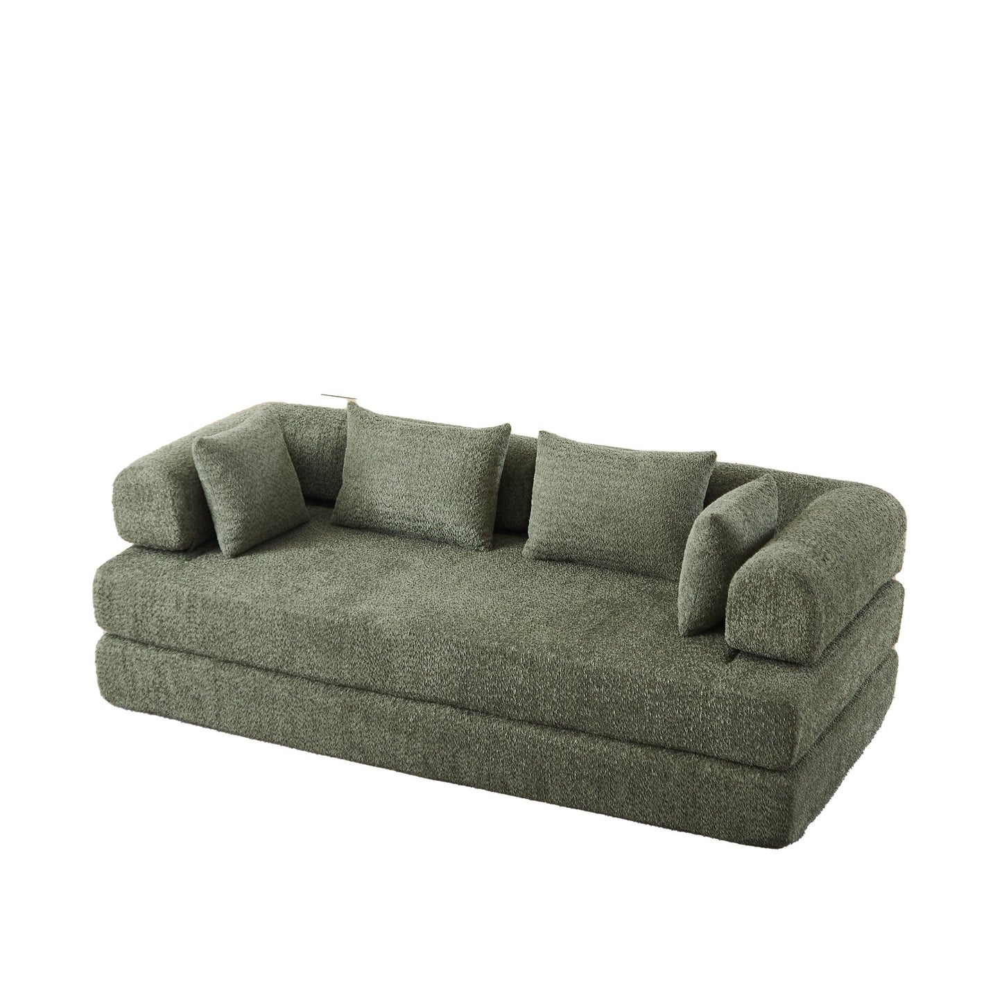 Green chenille compression sofa bed, 79-inch 2-seat, on a white background — Green