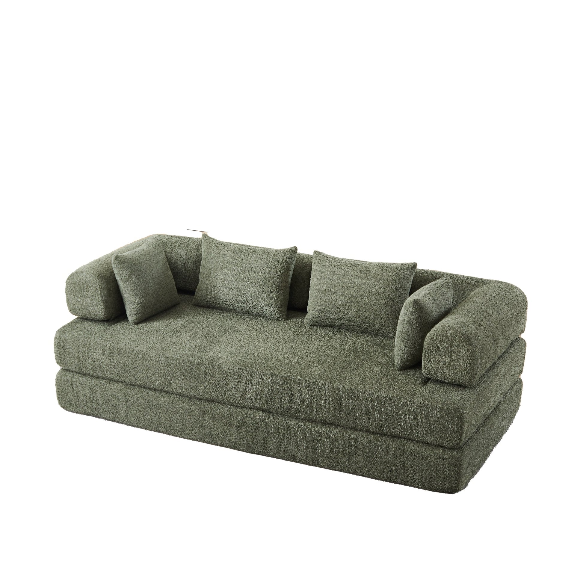 Green chenille compression sofa bed, 79-inch 2-seat, on a white background — Green