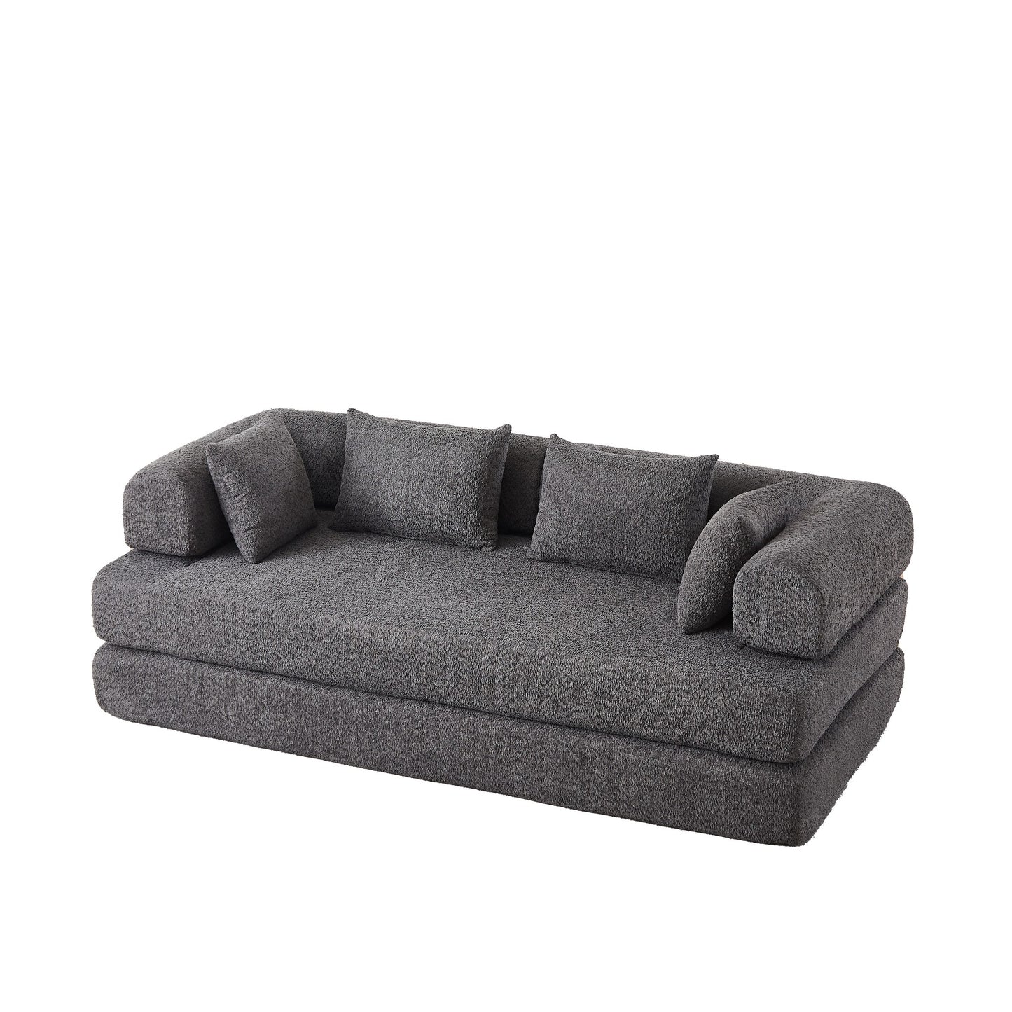 Grey chenille compression sofa bed, 79-inch 2-seat, on a white background — Grey