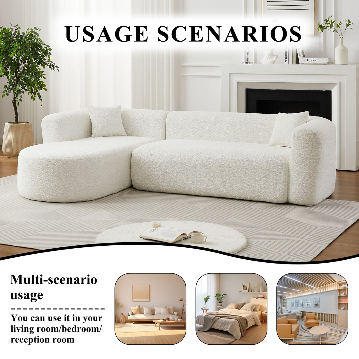 Chenille Spring-Core Boneless Couch — 3-Seat, 109"W — Beige