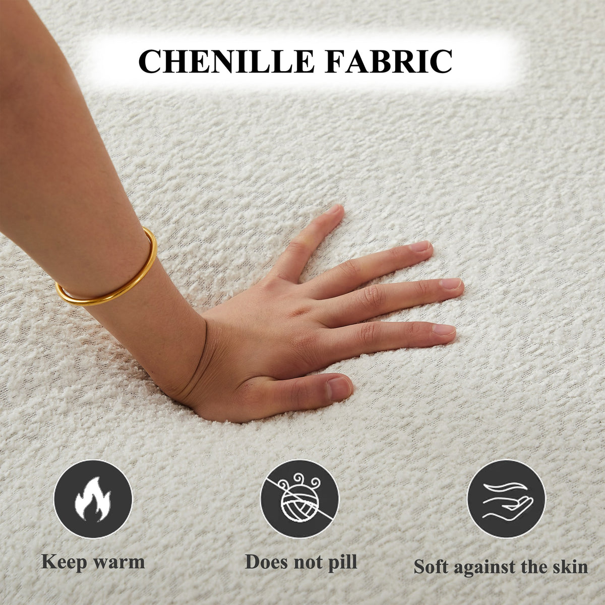 Chenille Spring-Core Boneless Couch — 3-Seat, 109"W — Beige