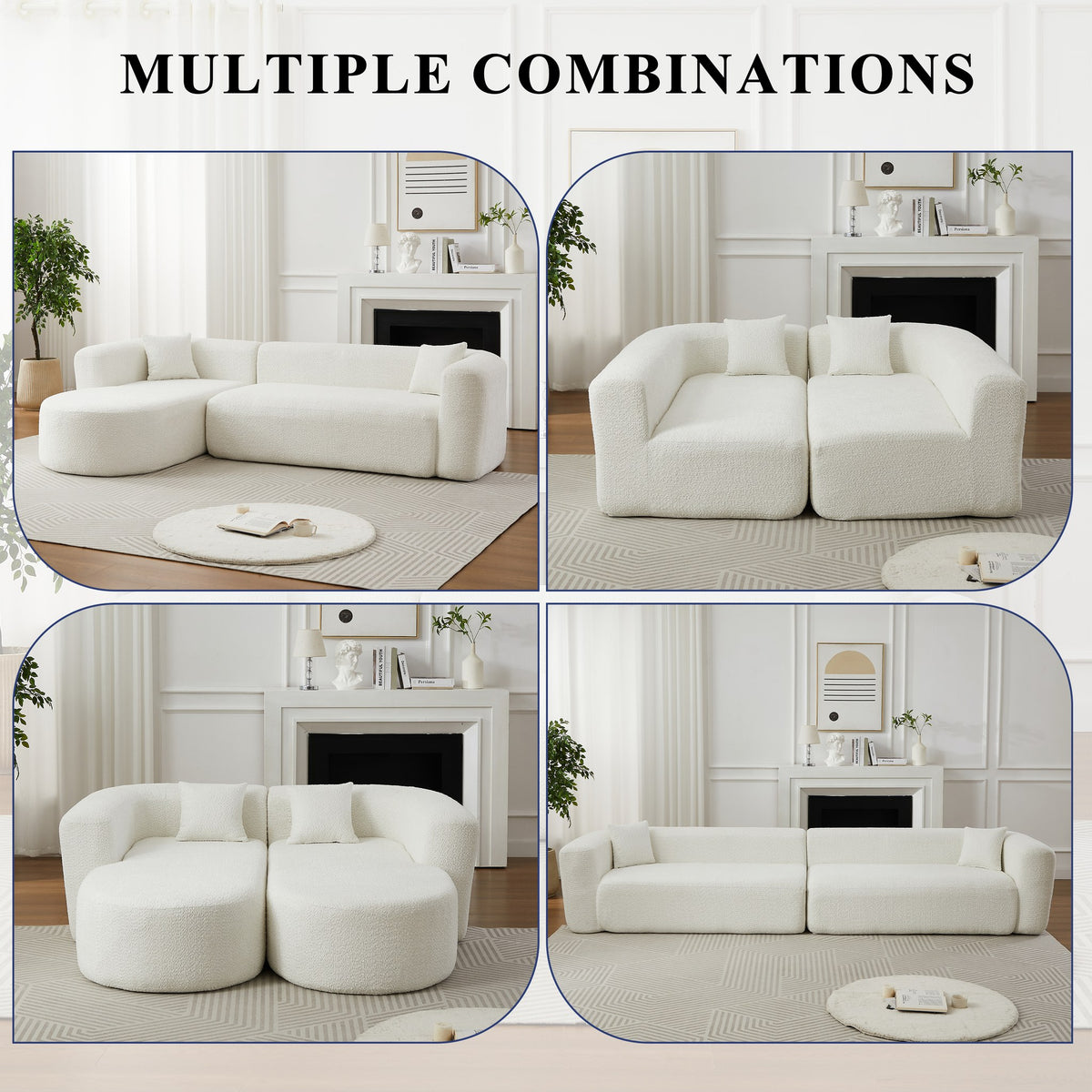 Chenille Spring-Core Boneless Couch — 3-Seat, 109"W — Beige