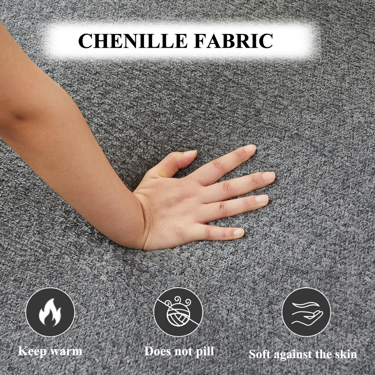 Chenille Spring-Core Boneless Couch — 3-Seat, 109"W — Gray