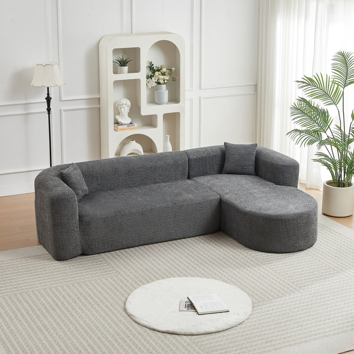 Chenille Spring-Core Boneless Couch — 3-Seat, 109"W — Gray