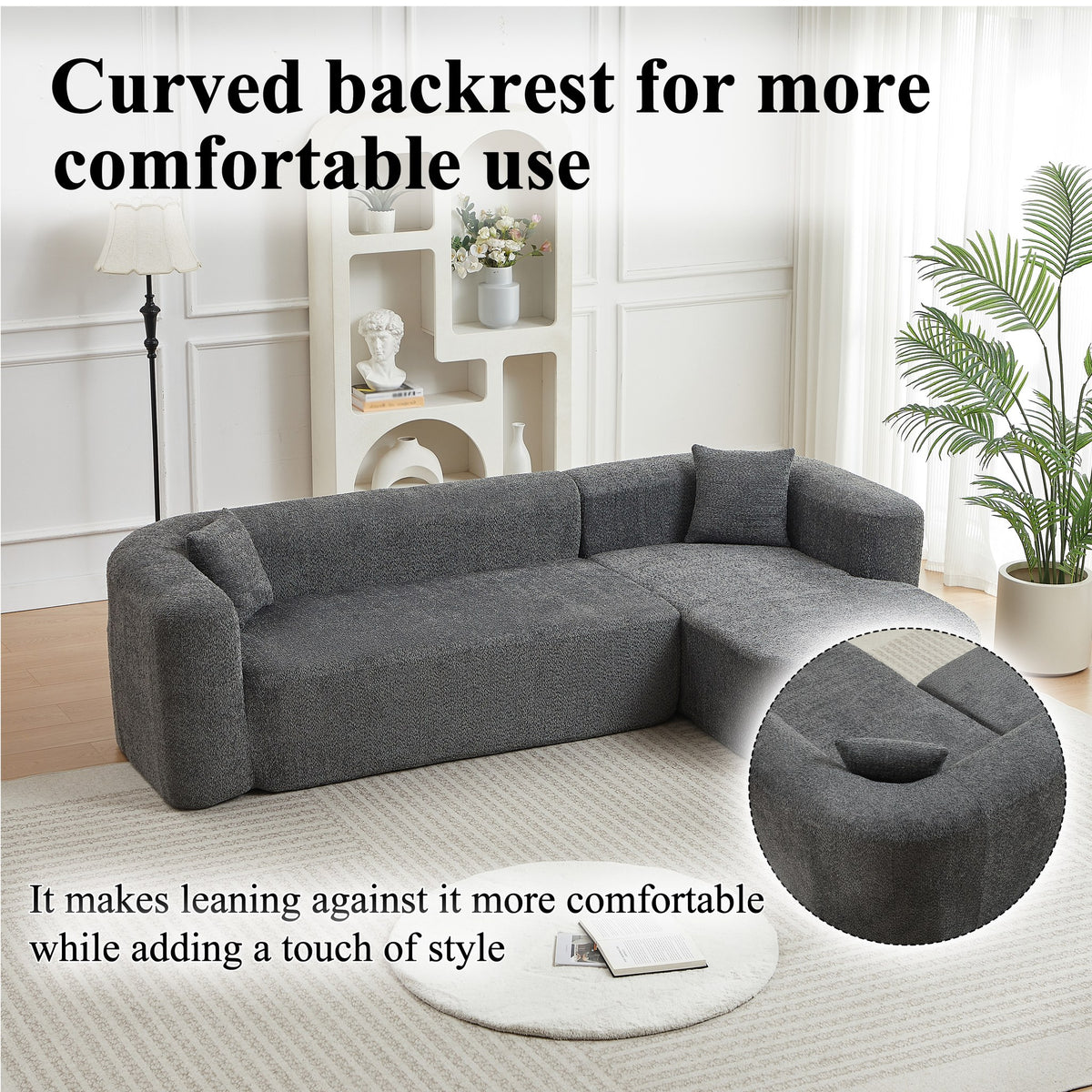 Chenille Spring-Core Boneless Couch — 3-Seat, 109"W — Gray