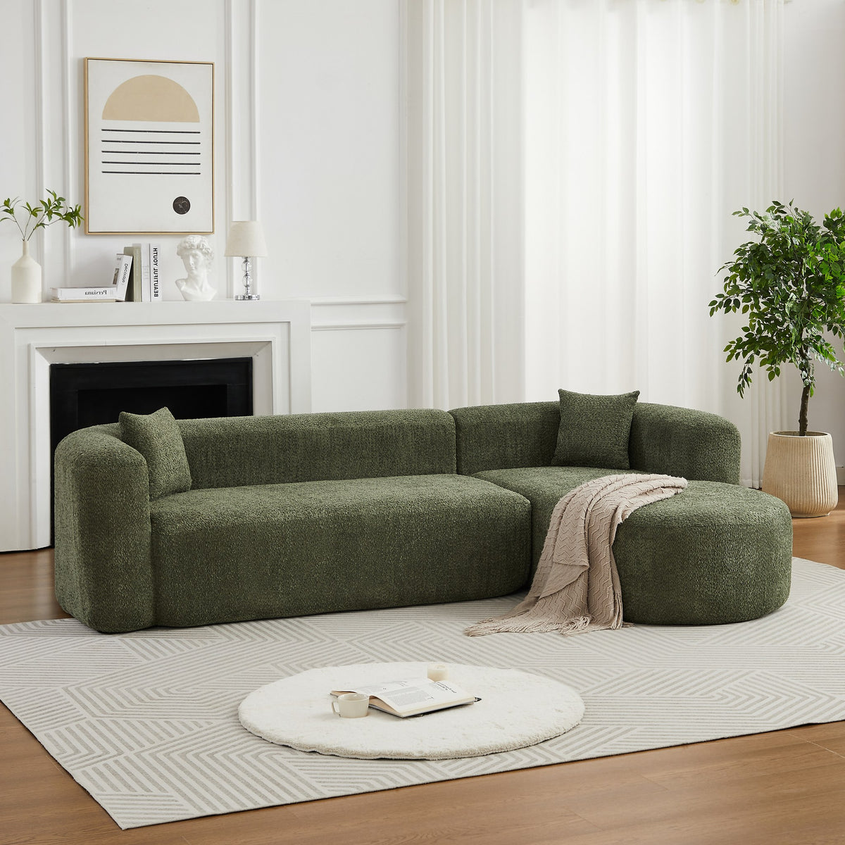 Chenille Spring-Core Boneless Couch — 3-Seat, 109"W — Green