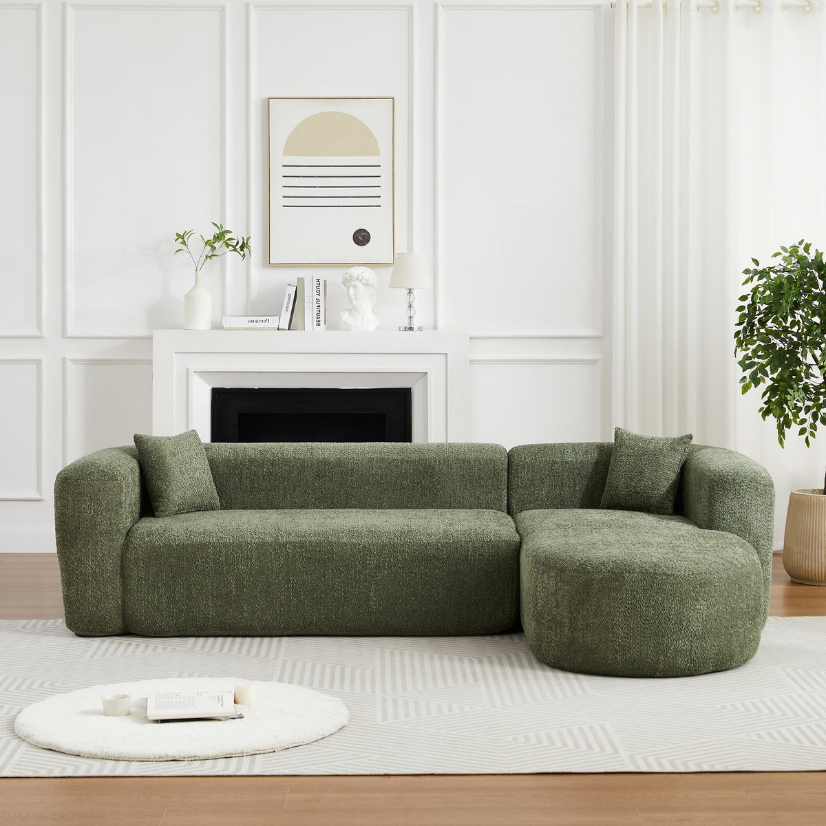 Chenille Spring-Core Boneless Couch — 3-Seat, 109"W — Green