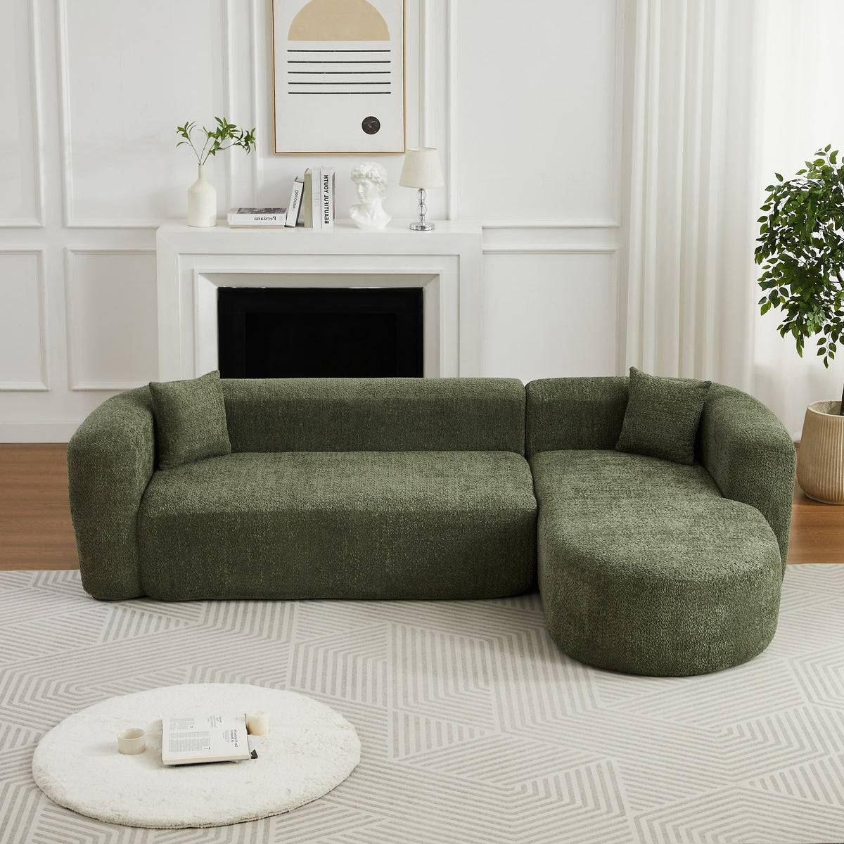 Chenille Spring-Core Boneless Couch — 3-Seat, 109"W — Green