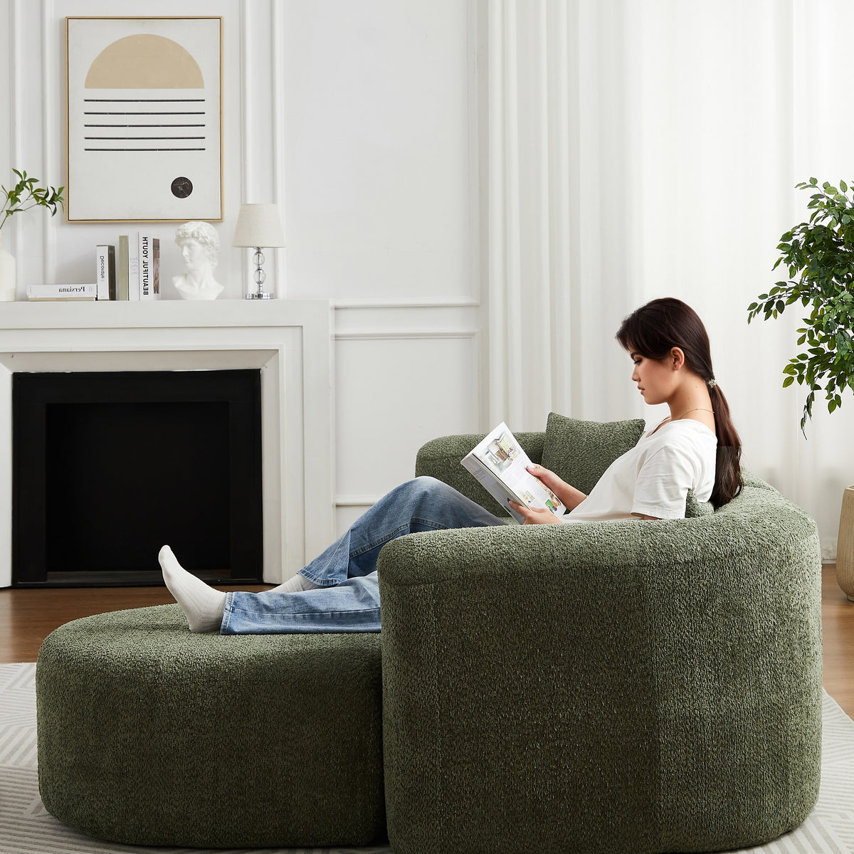 Chenille Spring-Core Boneless Couch — 3-Seat, 109"W — Green