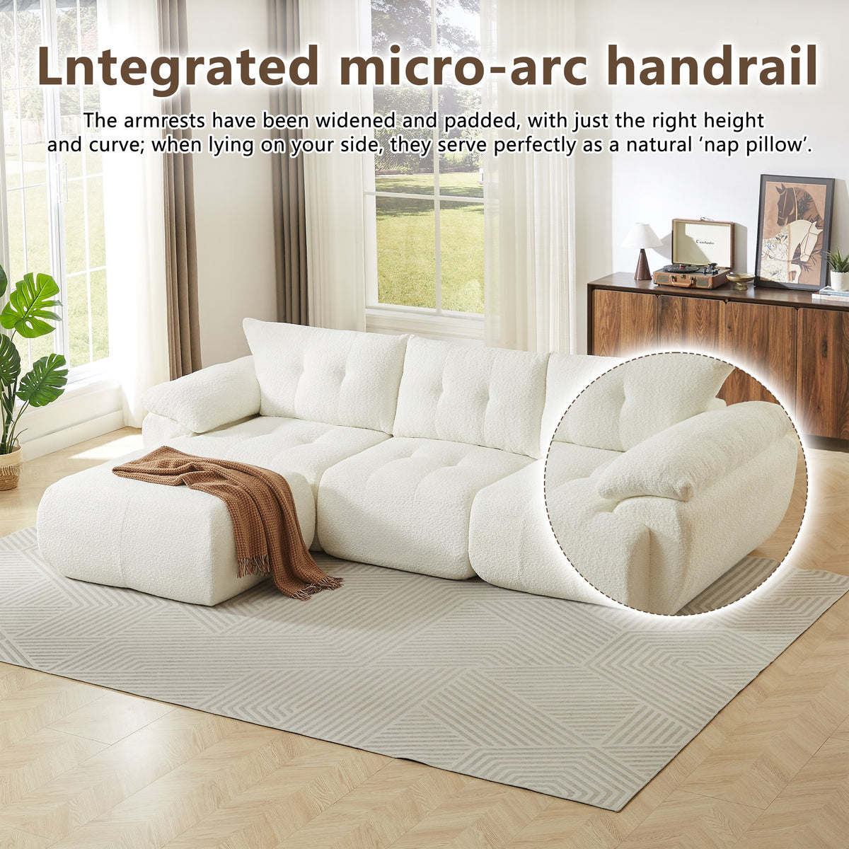 Chenille Spring-Core Boneless Couch — 3-Seat, 115"W — Beige