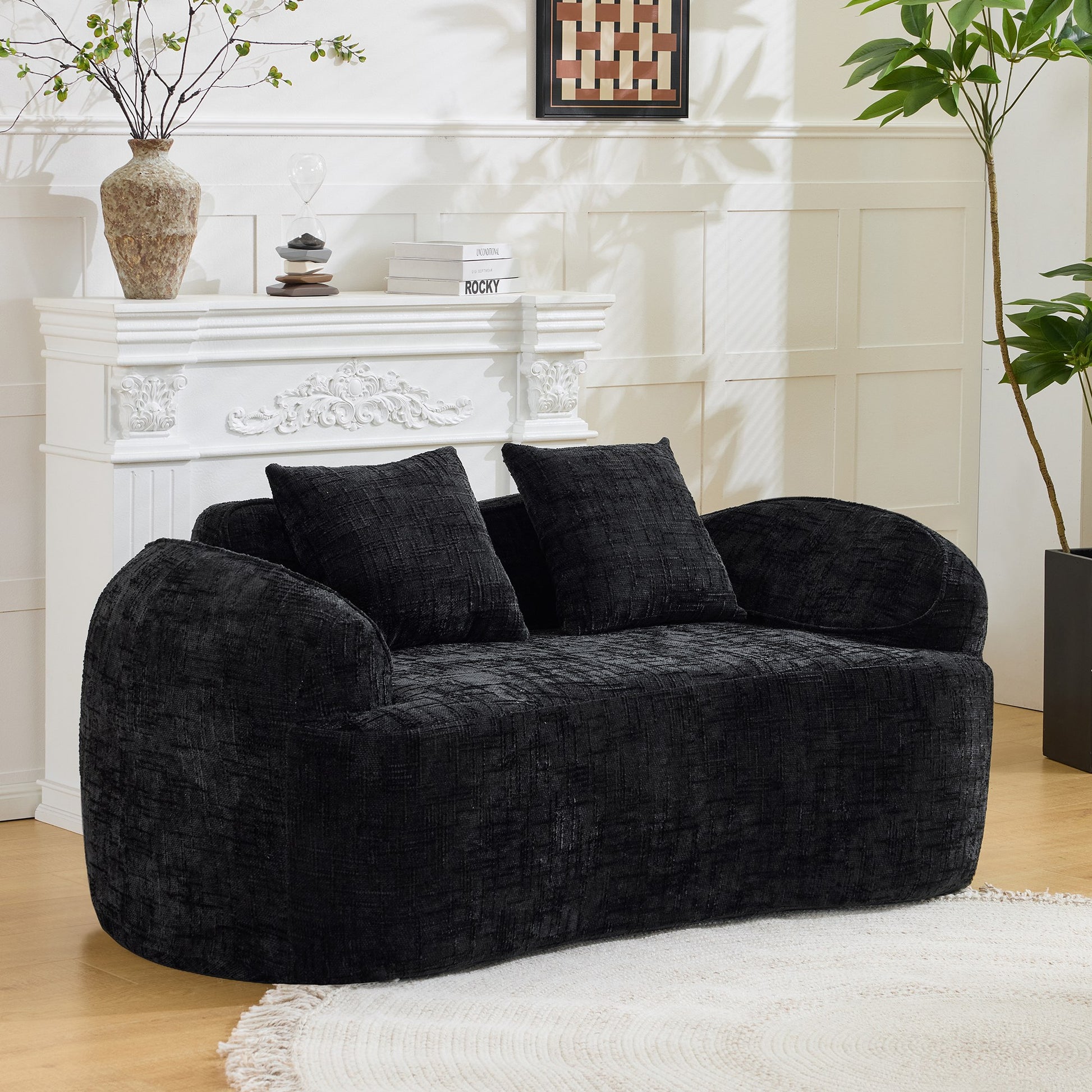 Chenille Spring-Core Compression Loveseat — 2-Seat — Black