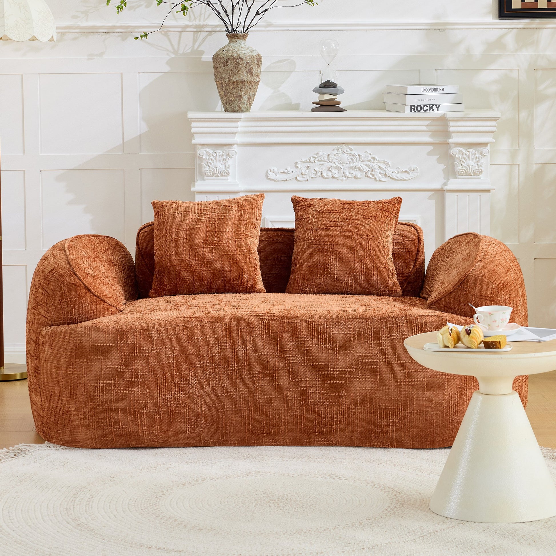 Chenille Spring-Core Compression Loveseat — 2-Seat — Orange