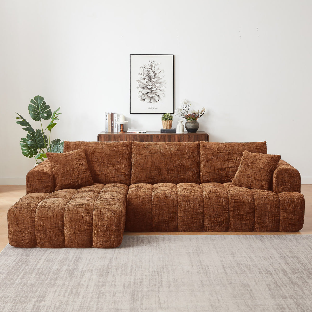Chenille Spring-Core Compression Sectional — 4-Seat, 108"W — Orange / Left-Facing