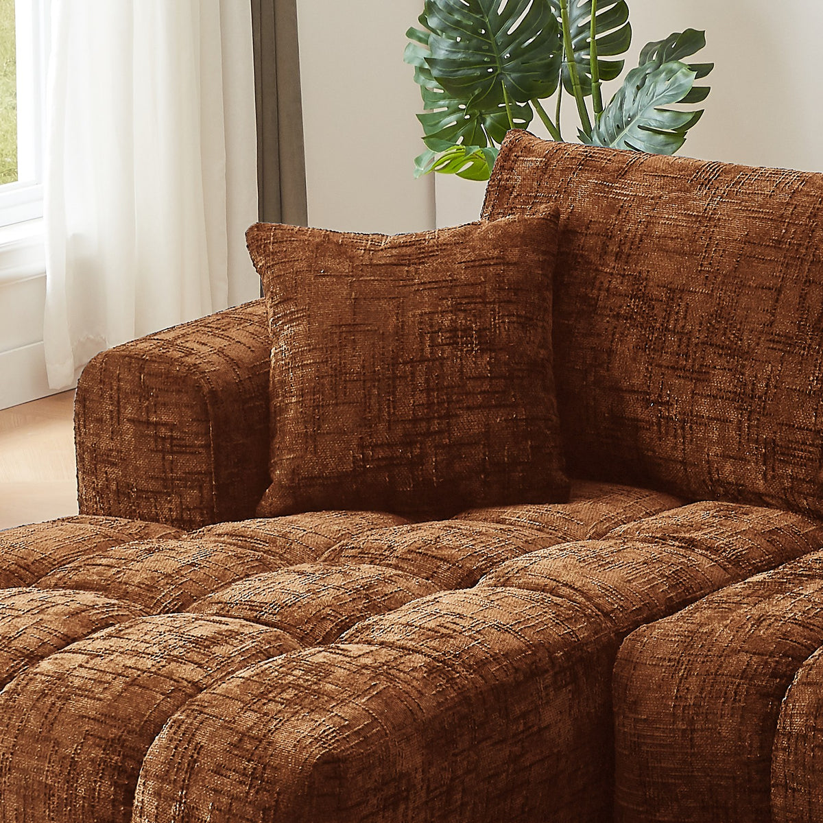 Chenille Spring-Core Compression Sectional — 4-Seat, 108"W — Orange / Left-Facing