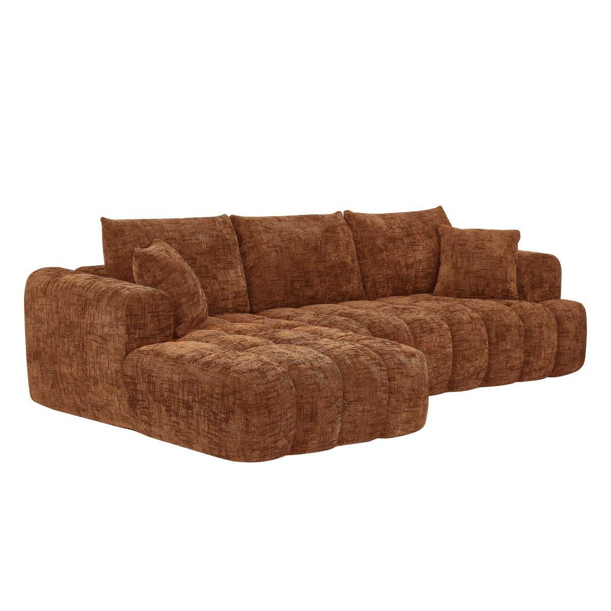 Chenille Spring-Core Compression Sectional — 4-Seat, 108"W — Orange / Left-Facing