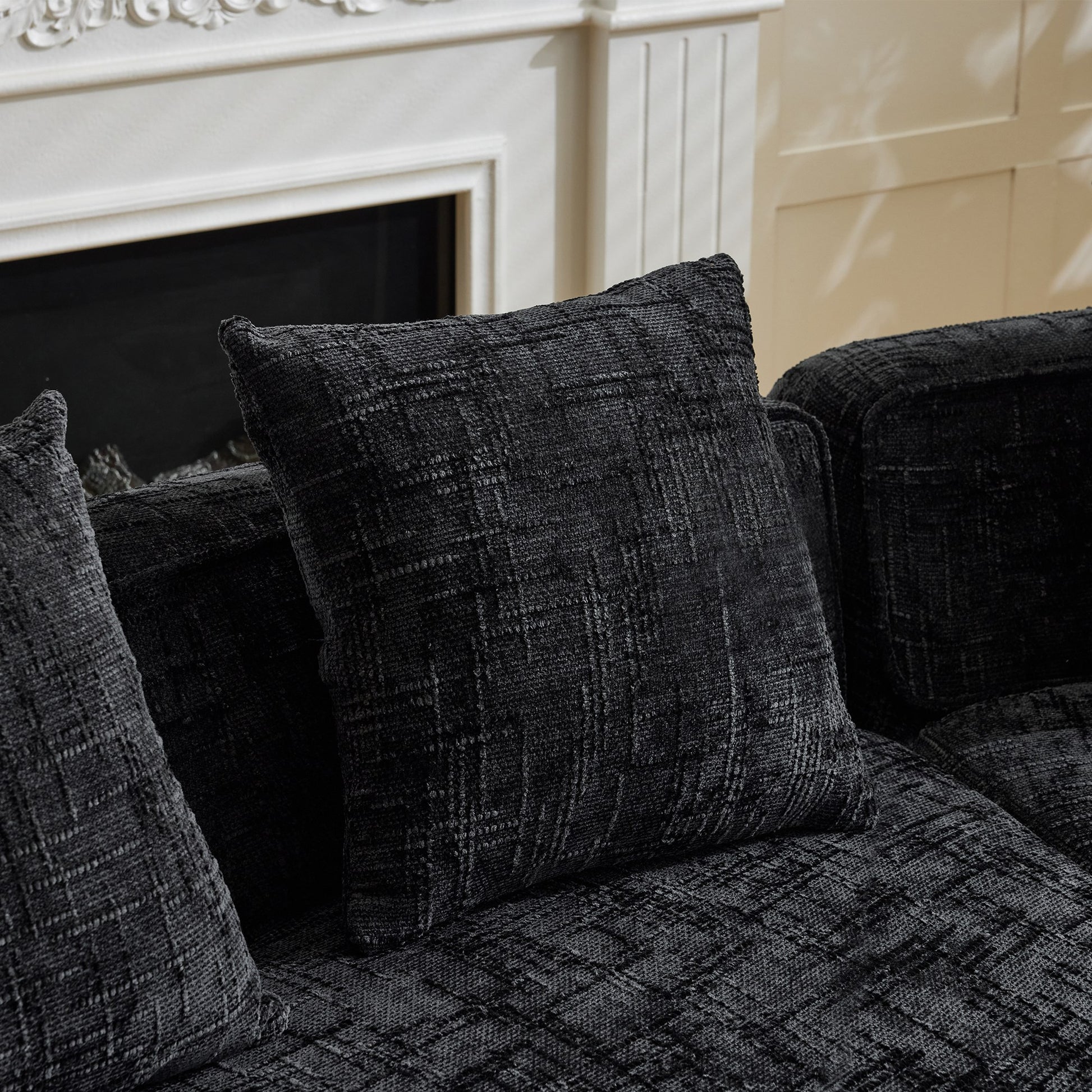 Chenille Spring-Core Compression Sofa — 4-Seat, 109"W — Black