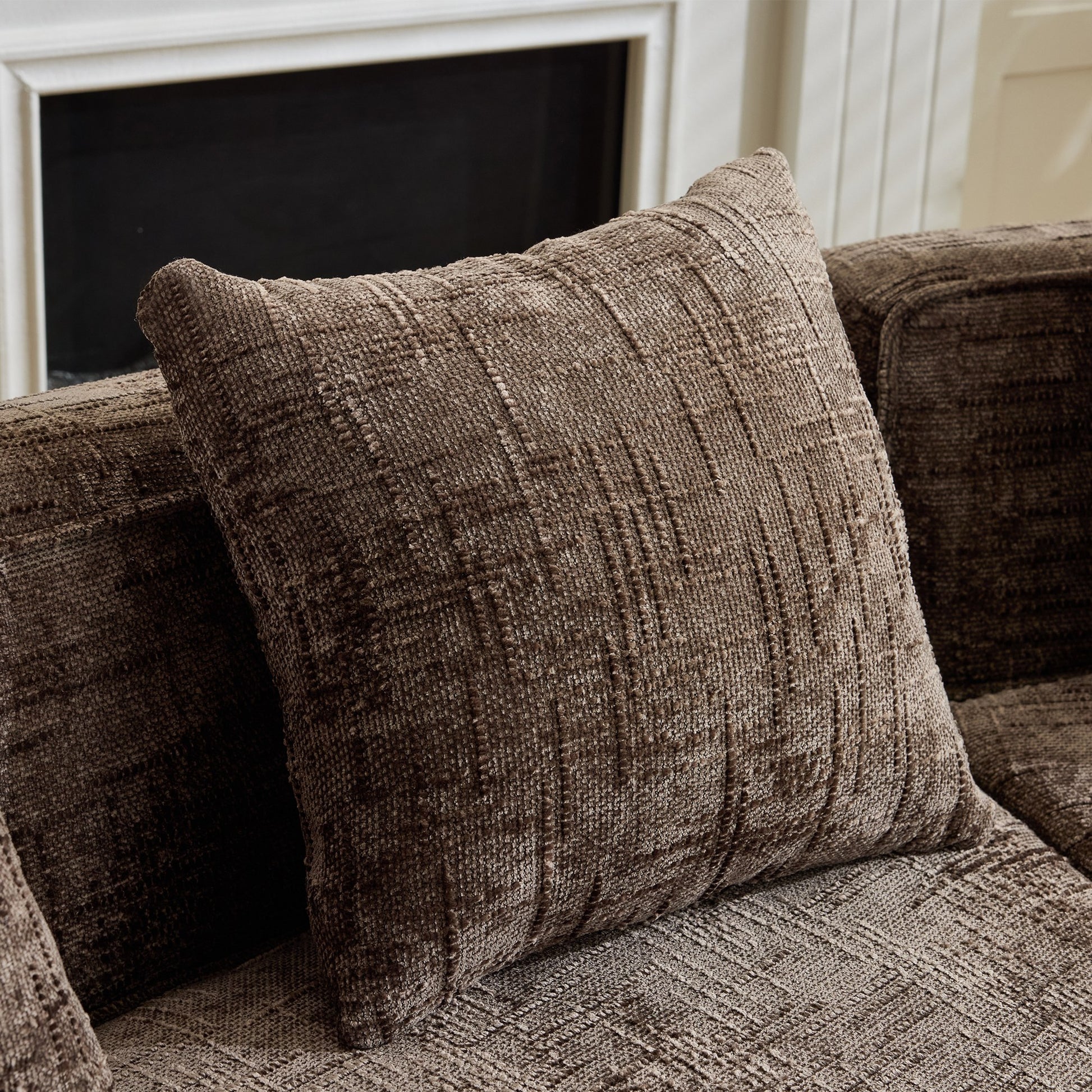 Chenille Spring-Core Compression Sofa — 4-Seat, 109"W — Brown