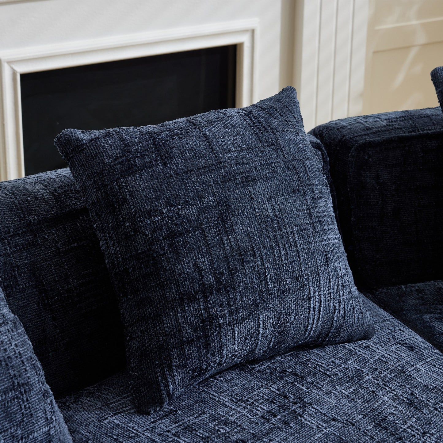 Chenille Spring-Core Compression Sofa — 4-Seat, 109"W — Dark Blue
