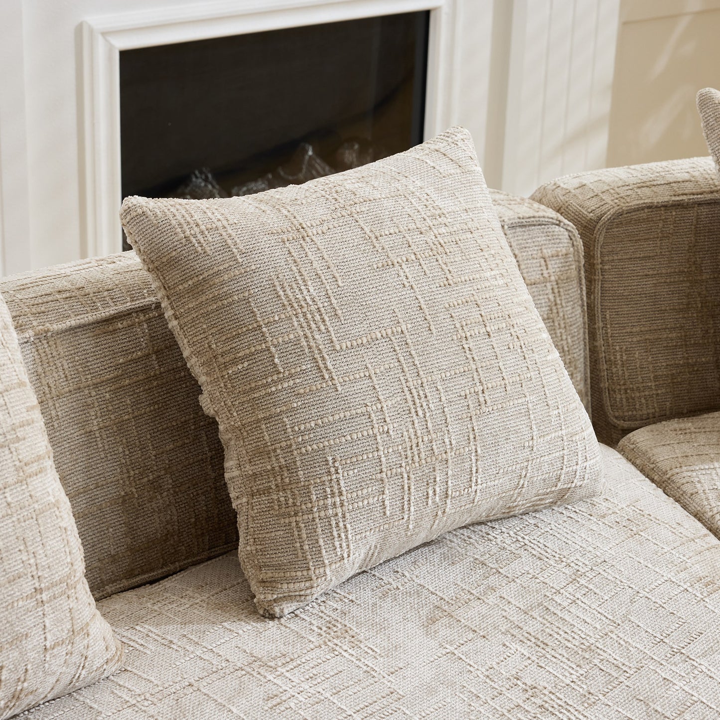 Chenille Spring-Core Compression Sofa — 4-Seat, 109"W — Khaki