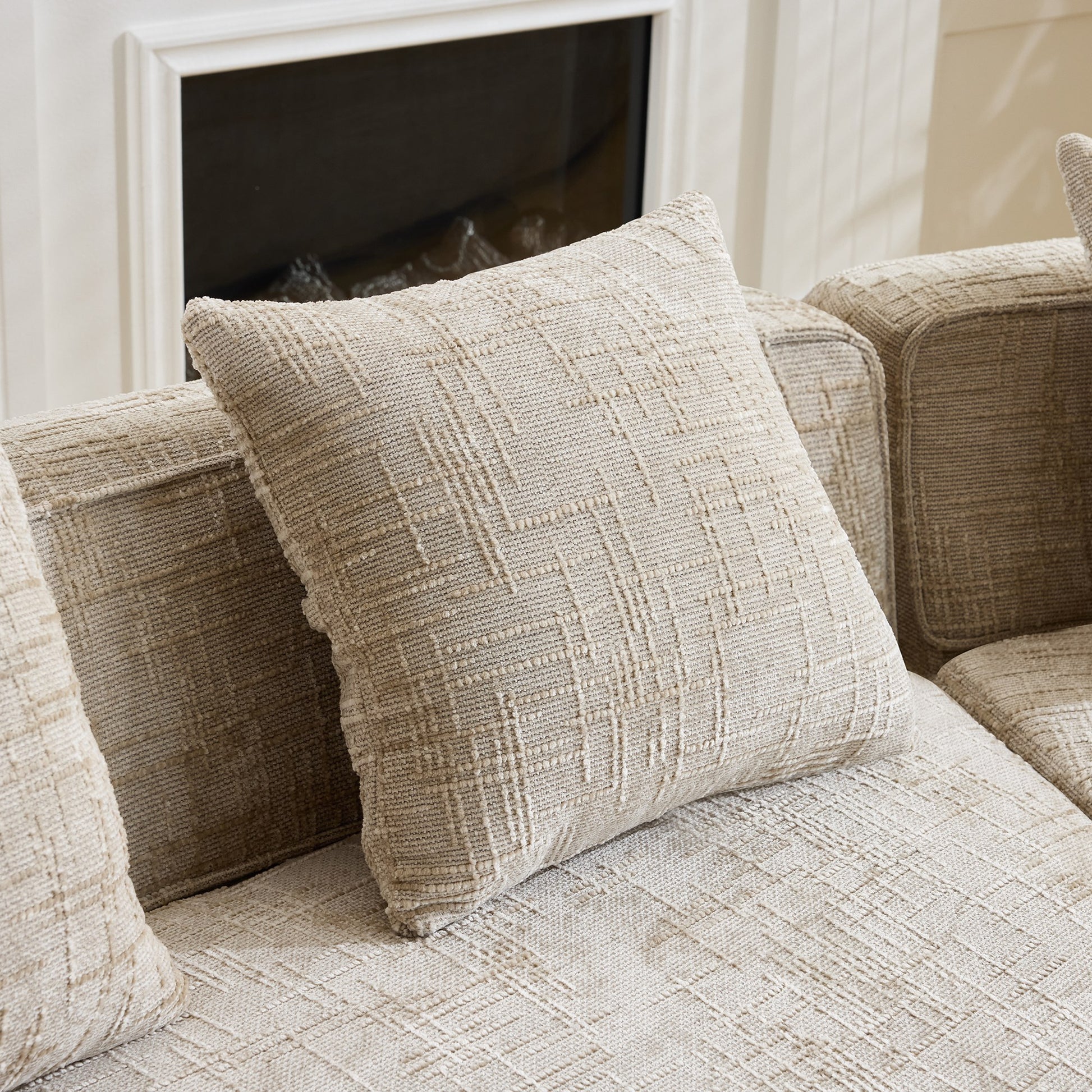 Chenille Spring-Core Compression Sofa — 4-Seat, 109"W — Khaki