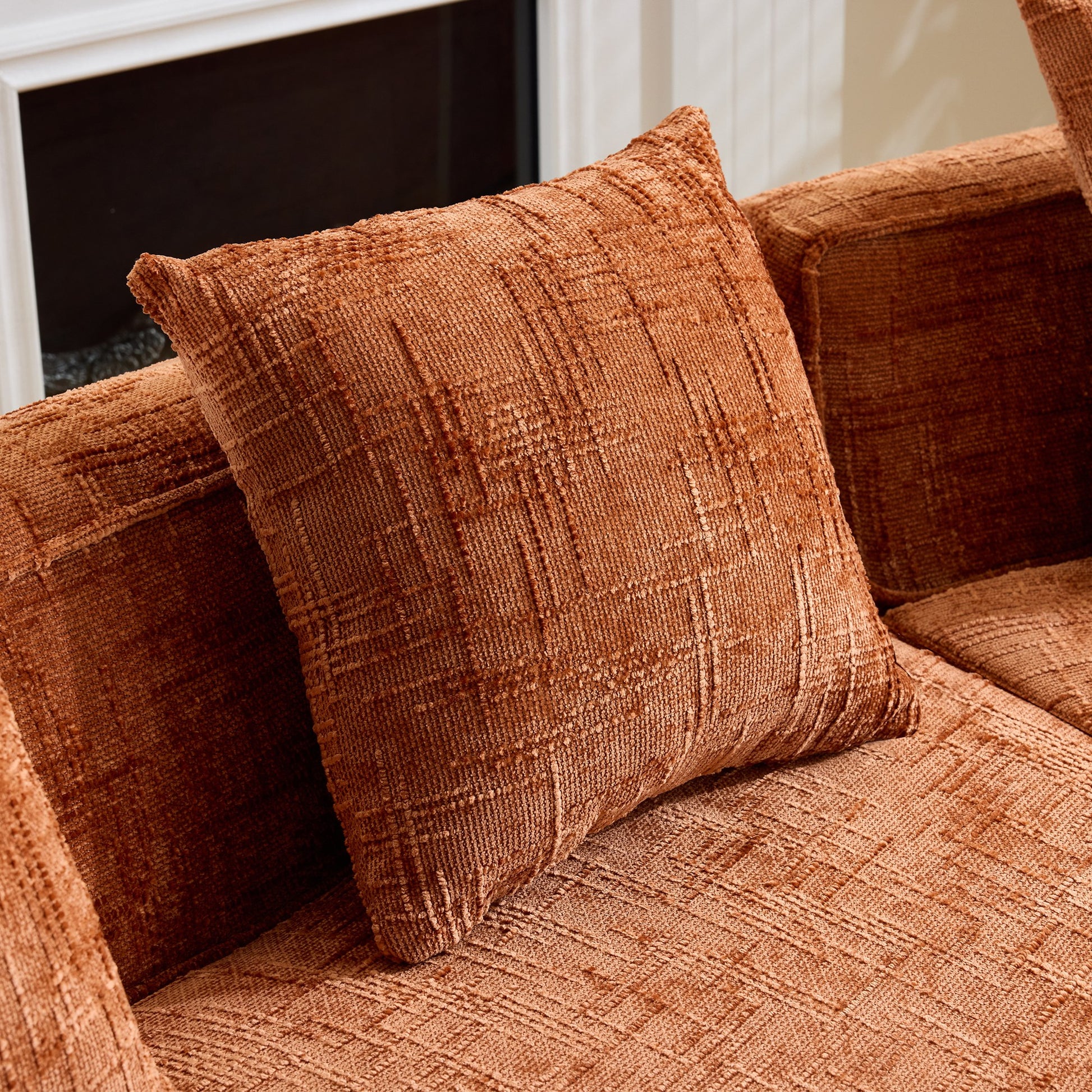 Chenille Spring-Core Compression Sofa — 4-Seat, 109"W — Orange