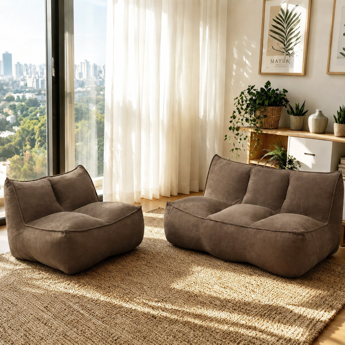 Corduroy Boneless Couch — 2/3-Seat — Brown / 2-Seat + 3-Seat